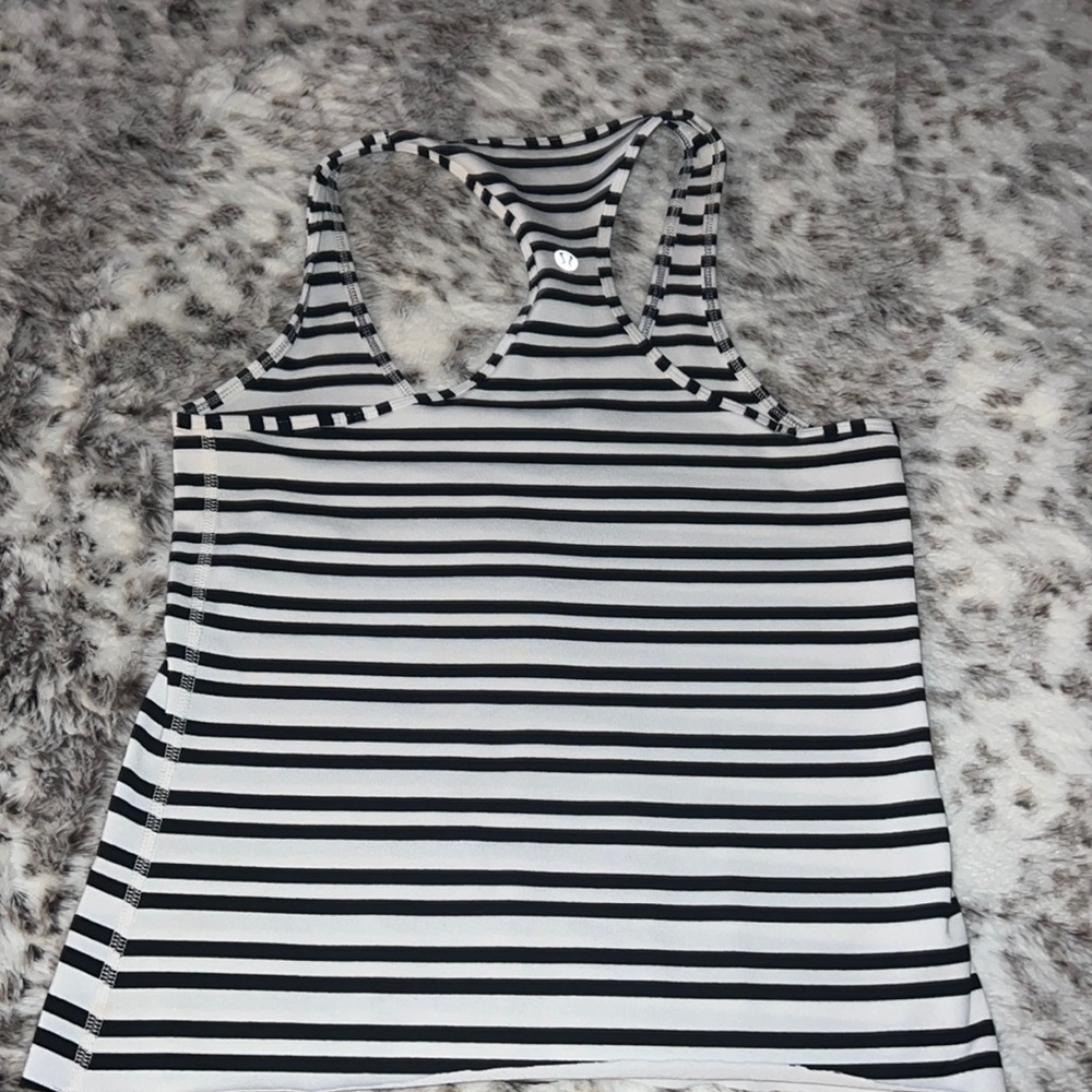 striped black and white lulu tank top